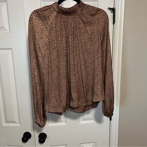 GAP Brown Leopard Print Blouse - L Tall